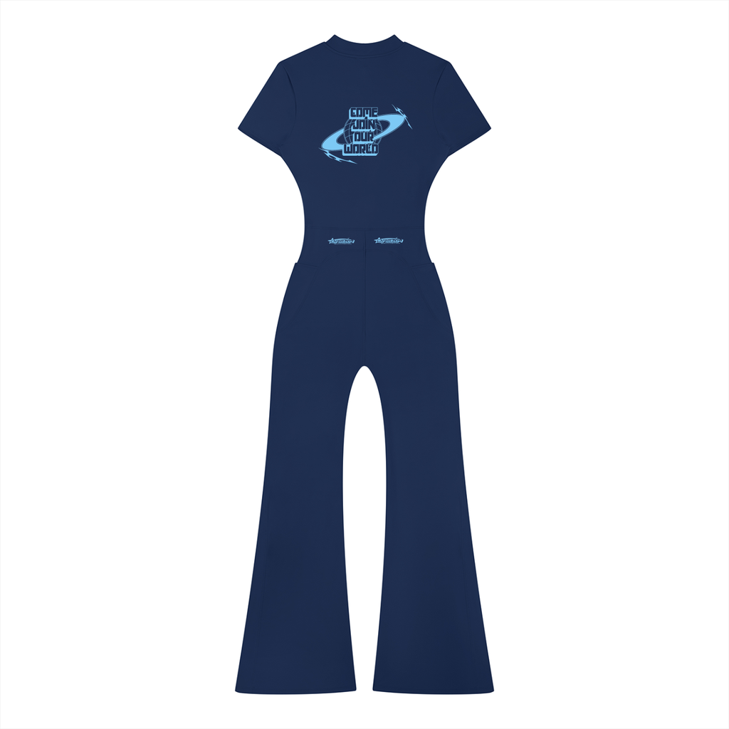 Dream World's Tight Flared Leg Quarter-Zip Jumpsuit