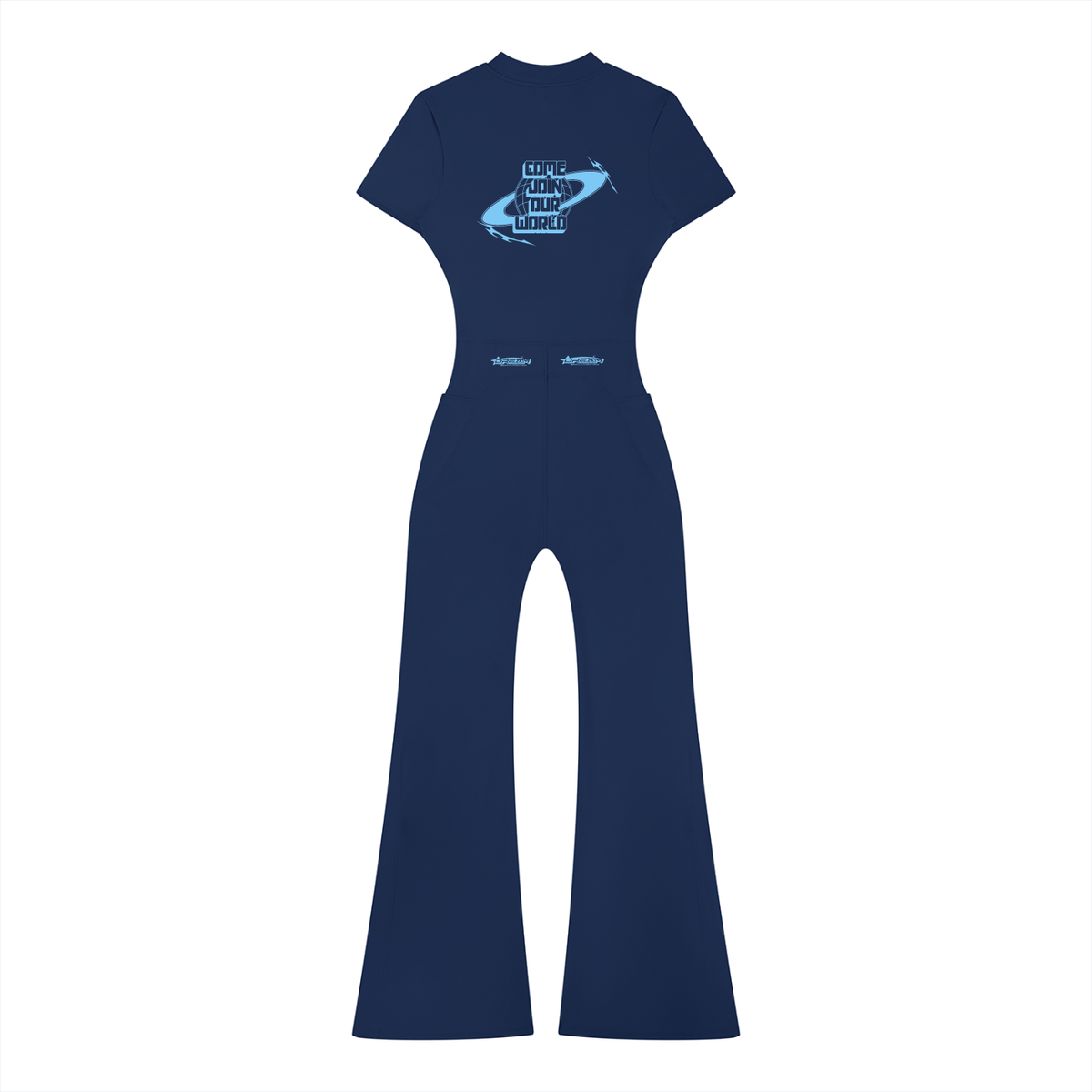 Dream World's Tight Flared Leg Quarter-Zip Jumpsuit