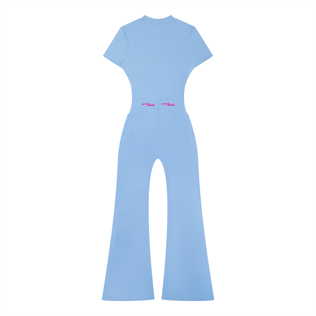 Dream World's Tight Flared Leg Quarter-Zip Jumpsuit