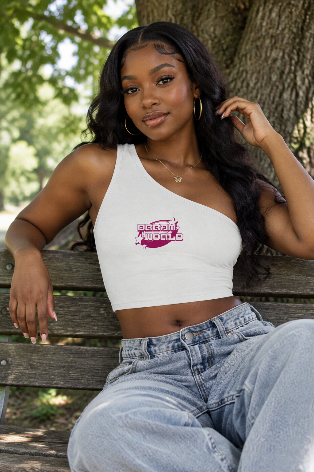 Dream World's  One-Shoulder Crop Tank Top