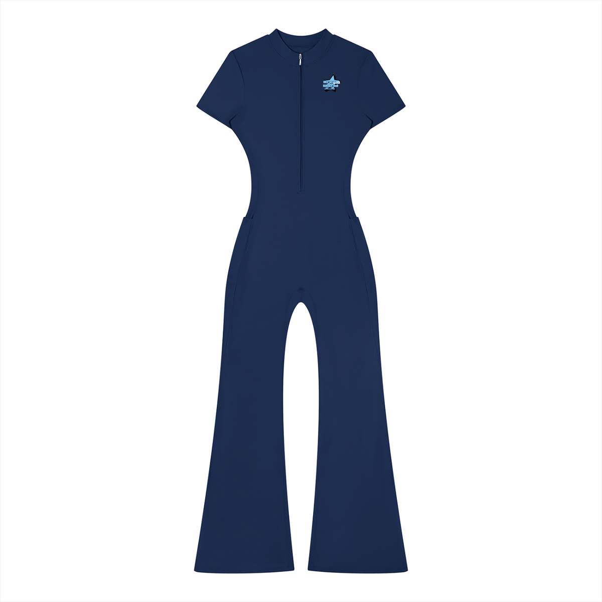 Dream World's Tight Flared Leg Quarter-Zip Jumpsuit