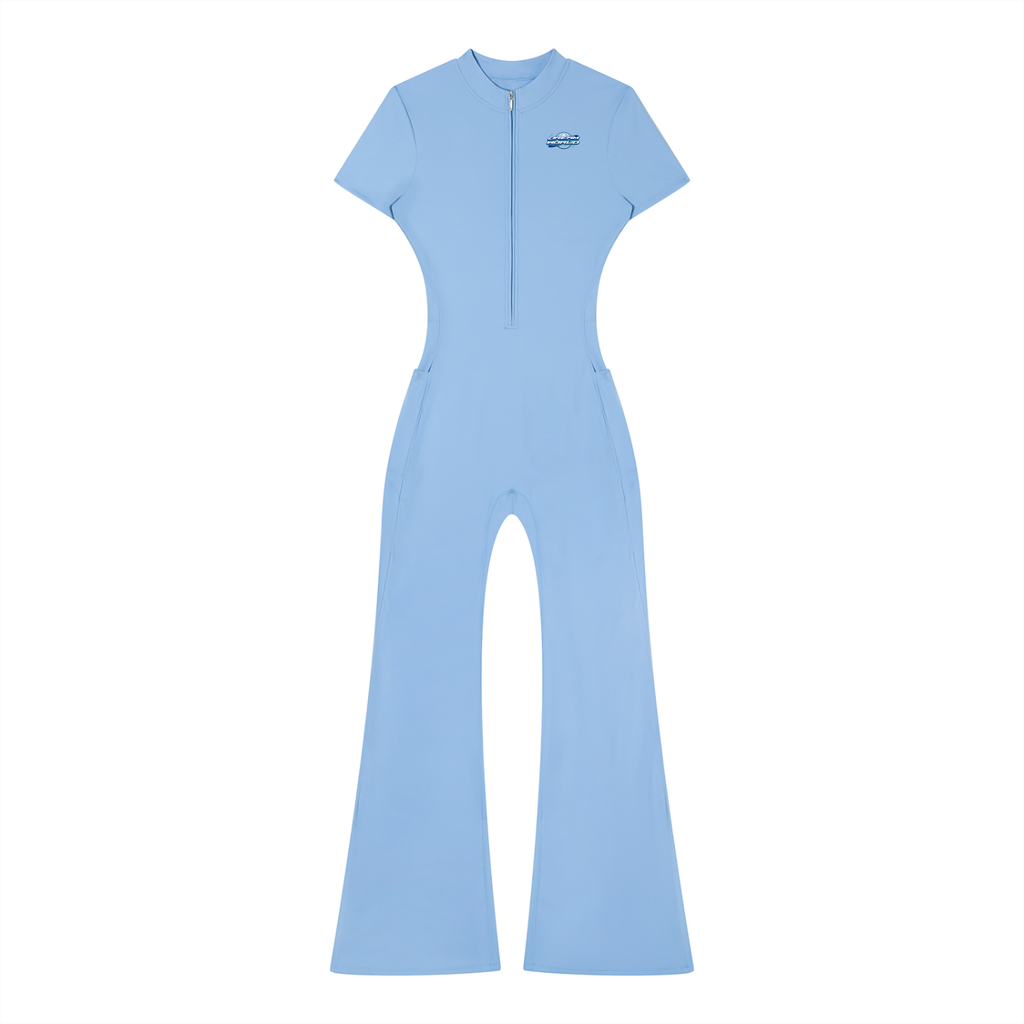 Dream World's Tight Flared Leg Quarter-Zip Jumpsuit