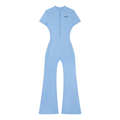 Dream World's Tight Flared Leg Quarter-Zip Jumpsuit