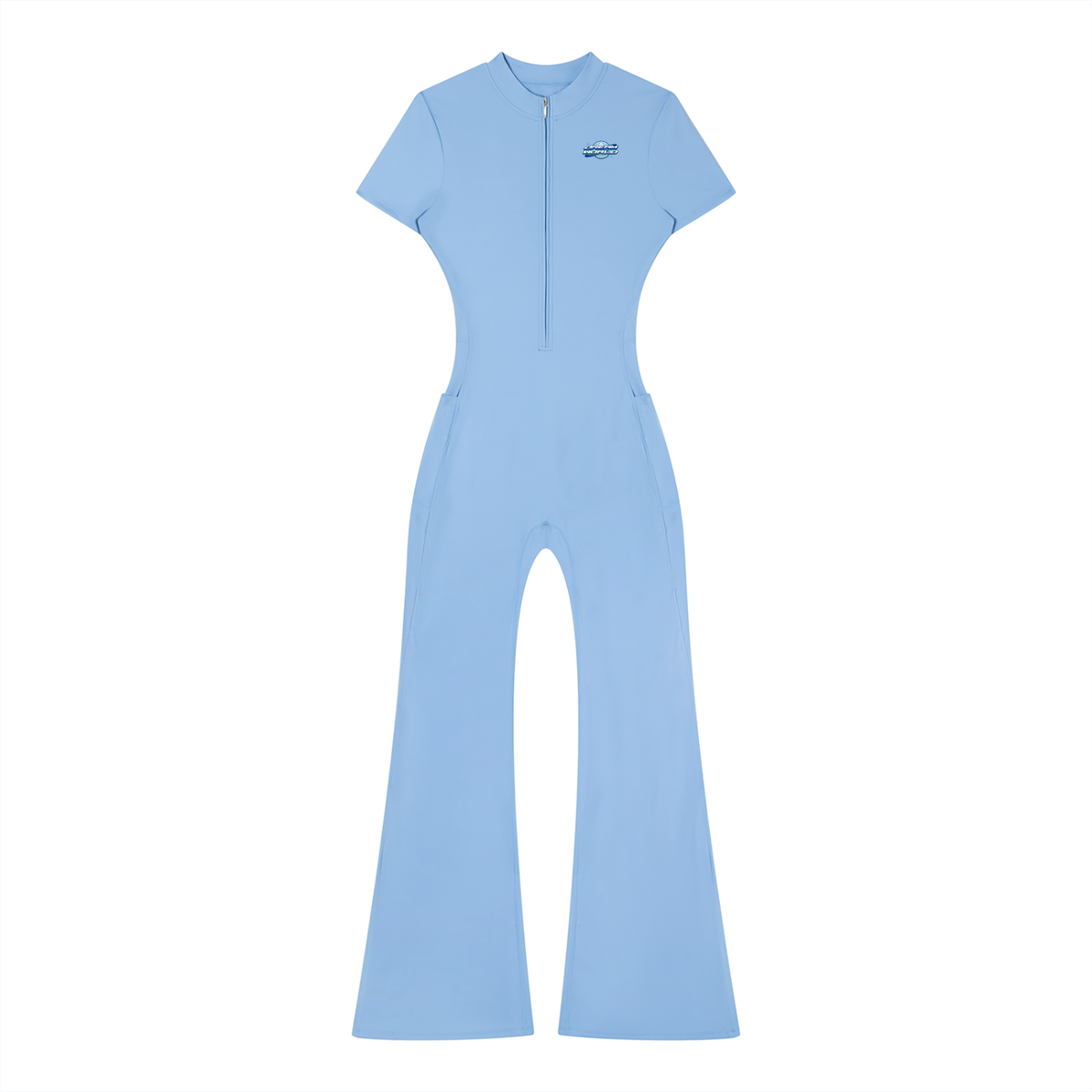 Dream World's Tight Flared Leg Quarter-Zip Jumpsuit