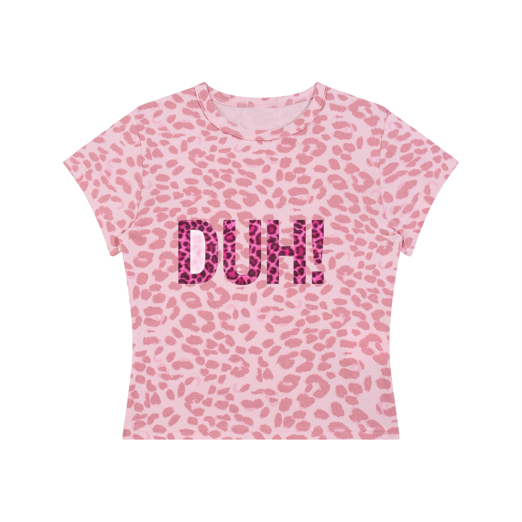 "DUH!" Leopard Print Crop T-Shirt